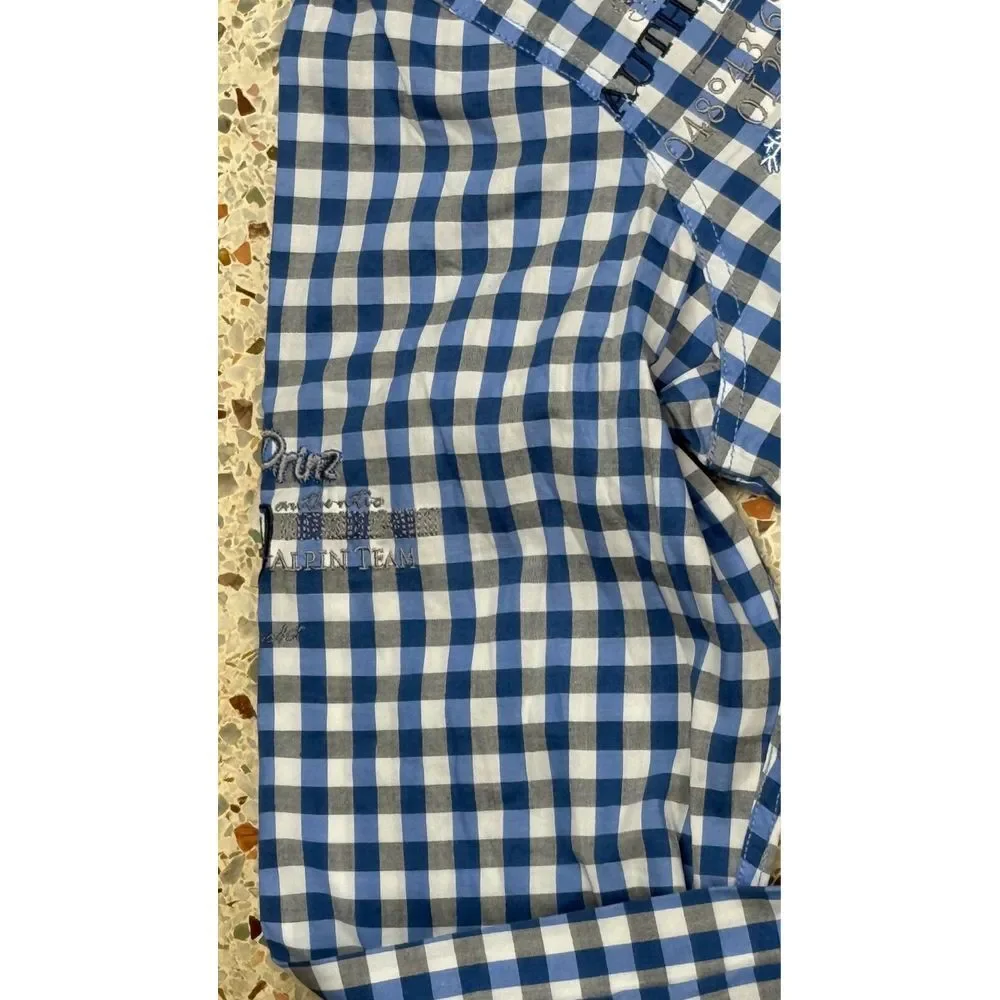 StockerPoint Men's Embroidered Check Pattern Button Up Long Sleeve Shirt Size‎ L